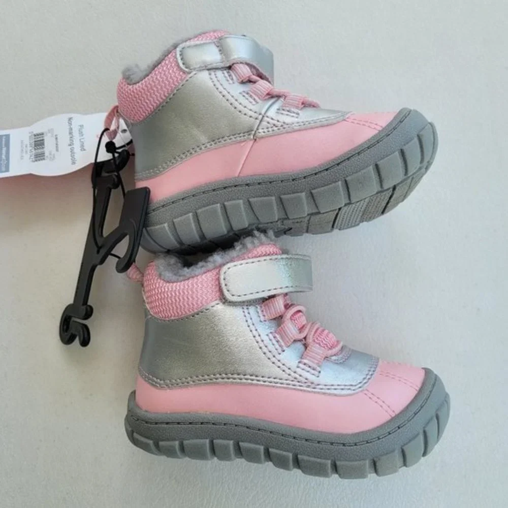 NWT Wonder Nation Girls Pink & Silver Fur Boots Size 3